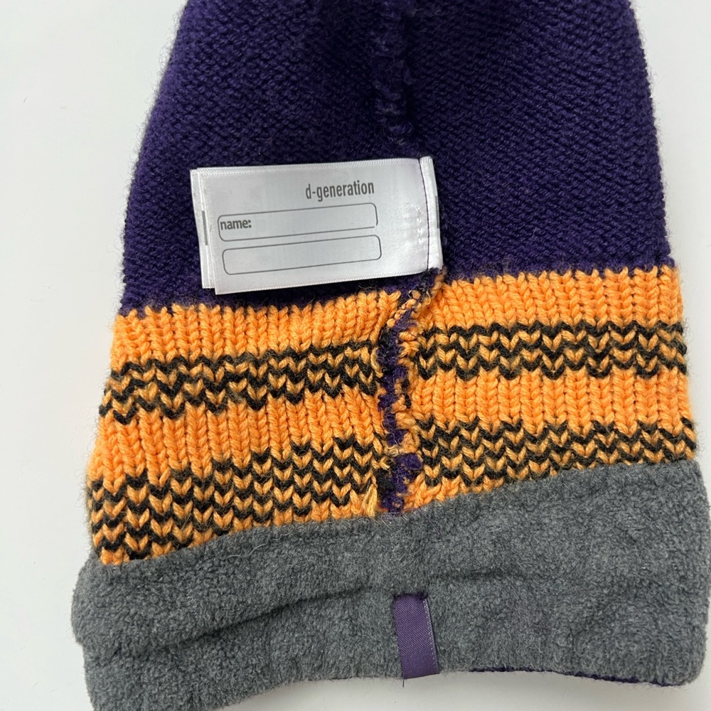 Purple Knit Beanie with Orange Smiley Face - Picture 4 of 4